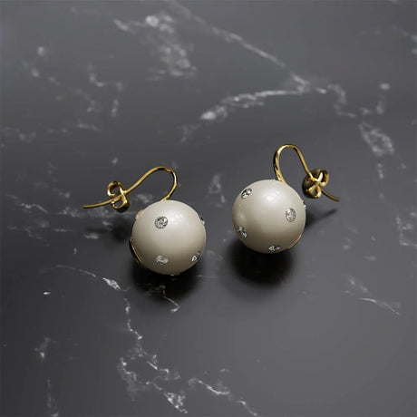 Krystal Couture Crystal Embellished Large Round Shell Pearl Hook Back Earrings