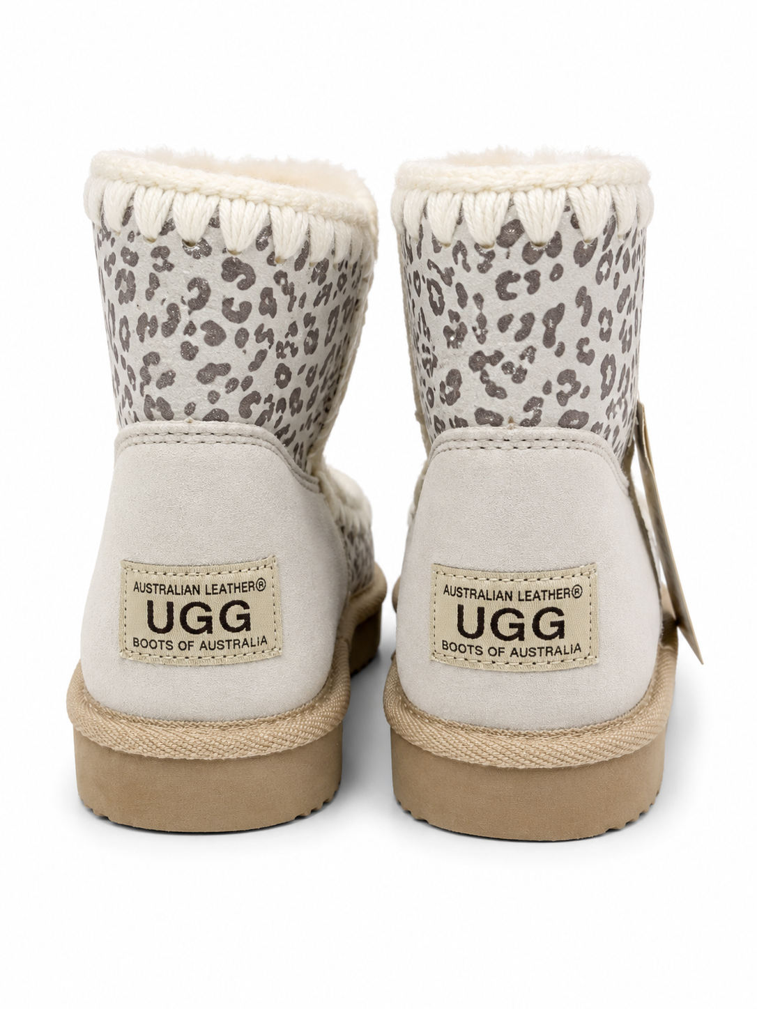 Australian Leather Ugg Mini Leopard Trim Eskimo - Silver - AU4
