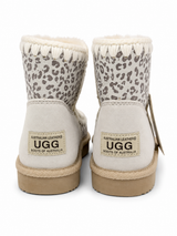 Australian Leather Ugg Mini Leopard Trim Eskimo - Silver - AU4
