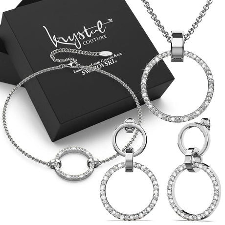 Boxed Orbit Earrings, Bracelet & Necklace Set with SWAROVSKI® Crystal in White Gold