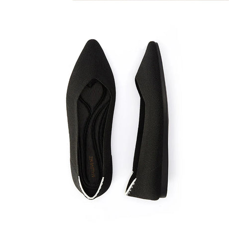 Comfortable Woven Pointed Toe Work Flats - Black
