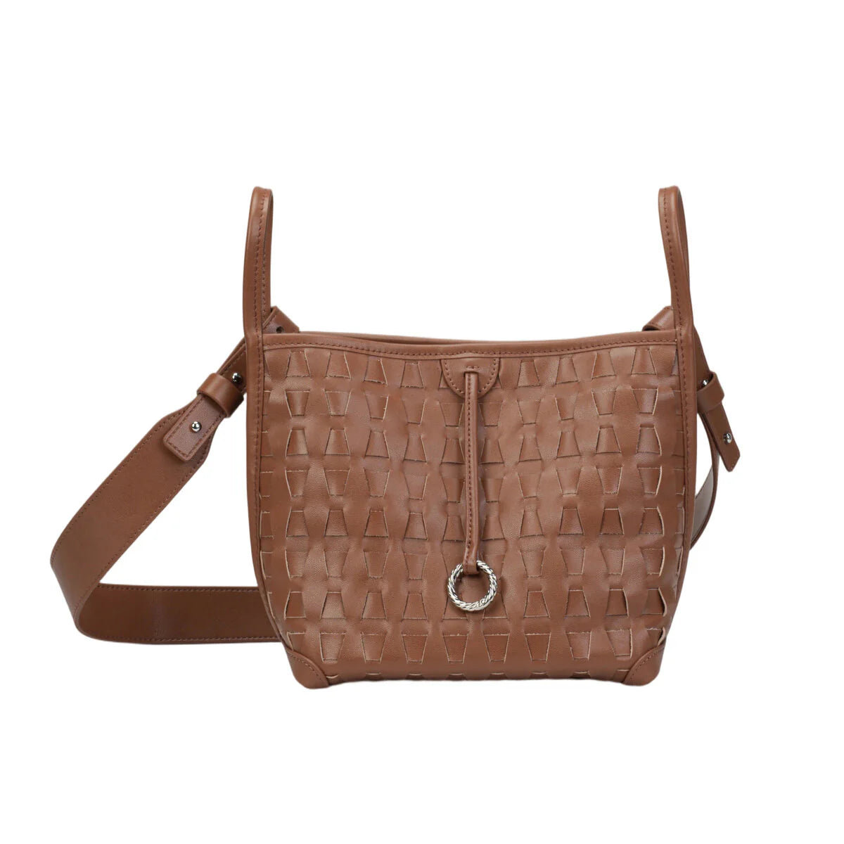 BAMEI Embossed Calfskin Leather Bucket Bag Set - Brown