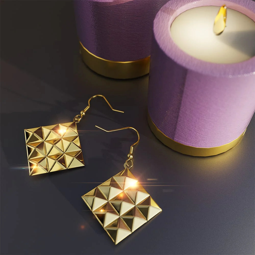 Bullion Gold Fascination Geometric Style Diamond Shape Metallic Earrings Gold