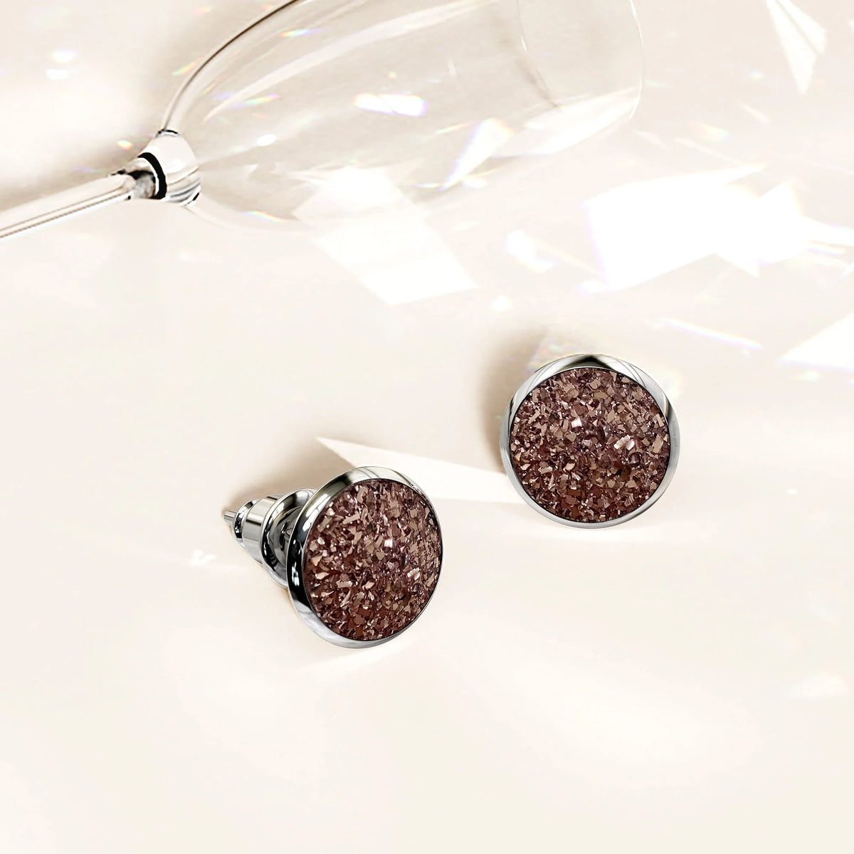 Bullion Gold Amalgam White Gold Layered Pink Stone Stud Earrings 15mm