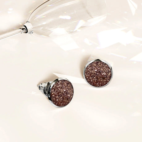 Bullion Gold Amalgam White Gold Layered Pink Stone Stud Earrings 15mm
