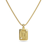 Bullion Gold Vintage Inspired Initial Medal Gold Bar Pendant Round Box Chain Necklace