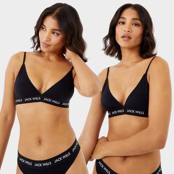 Jack Wills Women's Biddstone 2 Pack Bralette - Black
