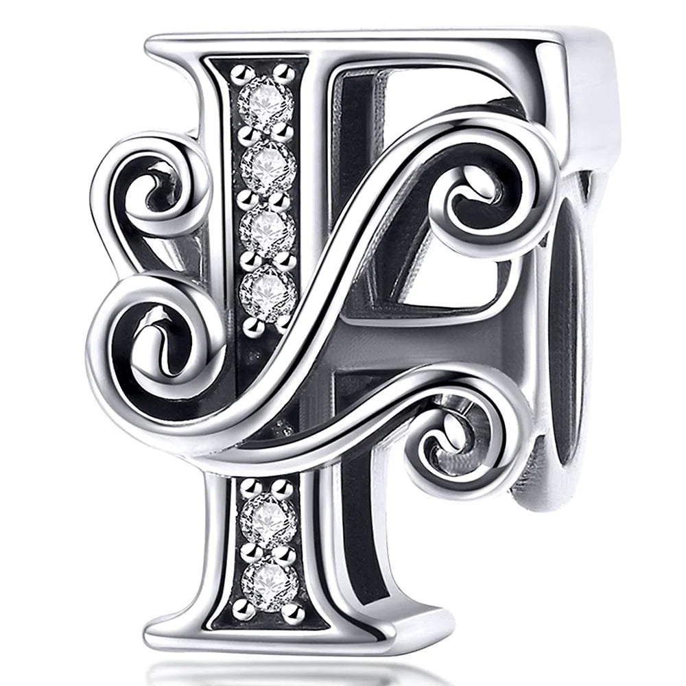 Solid 925 Sterling Silver Vintage Inspired Antique Alphabet Charm