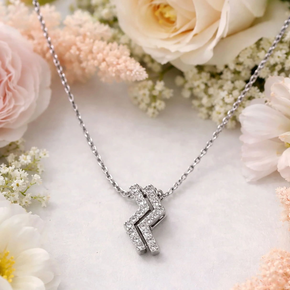 Krystal Couture Zigzag Pendant Necklace in White Gold Embellished with SWAROVSKI Crystals