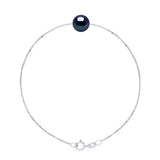 Bracelet Real Cultured Freshwater Pearl Round 8-9 mm - Black - Length Chain 18 cm