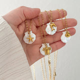 Bullion Gold Pearl Shell & Gold Sea Turtle Necklace