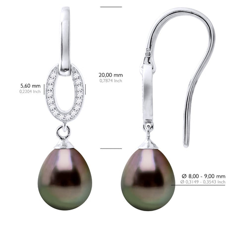 Earrings Real Cultured Tahiti Pearls Pear 8-9 mm - Longueur 42 cm