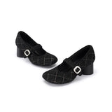 French Vintage Mary Jane Block Heels - Black