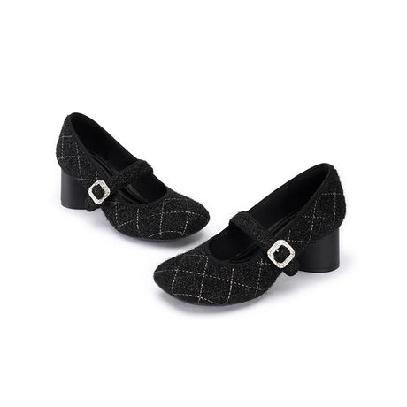 French Vintage Mary Jane Block Heels - Black
