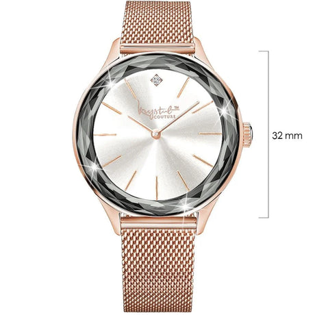 Krystal Couture Krystal Couture Geometric Mineral Glass Feat SWAROVSKI Crystal Watch Rose Gold White