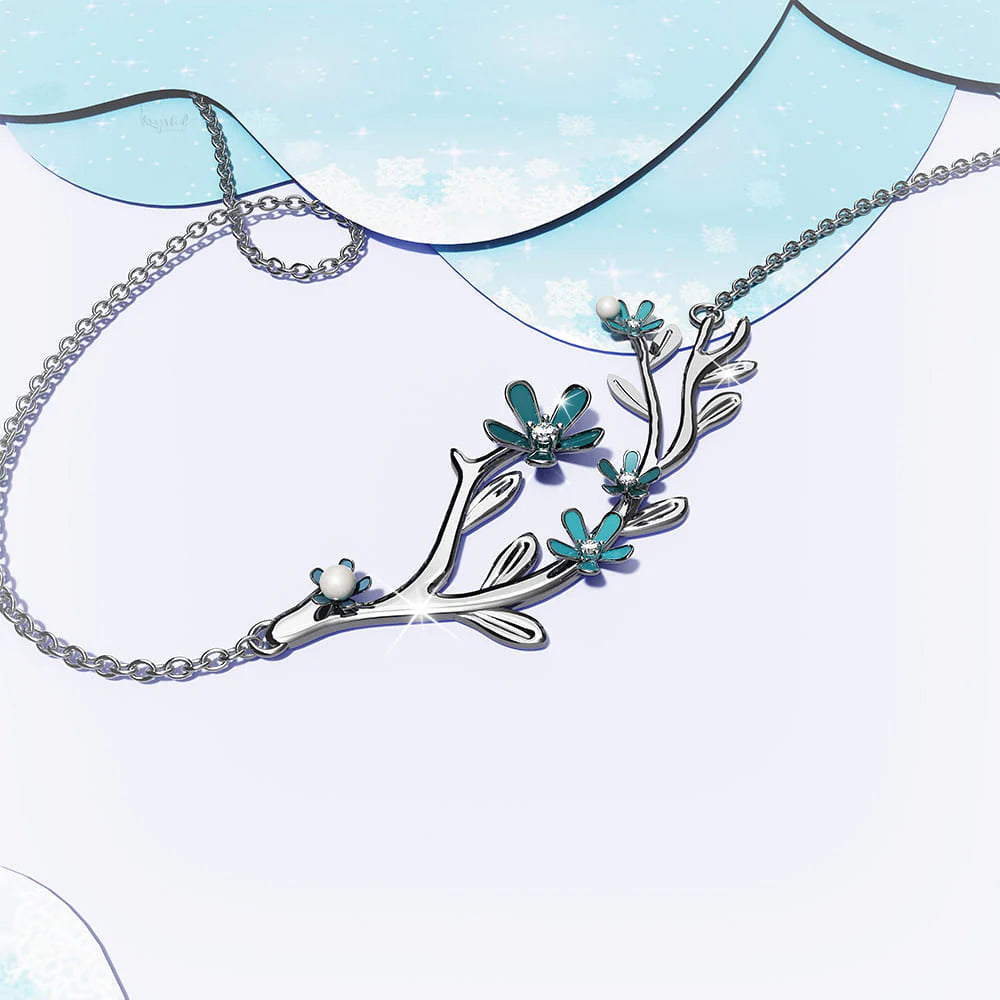 Krystal Couture Petalia Turquoise Blue Necklace Featured SWAROVSKI Crystals in White Gold