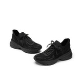 Rhinestone Mesh Knit Chunky Platform Sneakers - Black