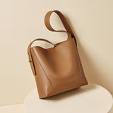 Nalandu Luxe Genuine Leather Bucket Tote Shoulder Bag - Brown