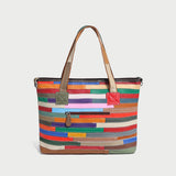 Colorful Hippie Floral Patchwork Leather Tote Bag - Rainbow