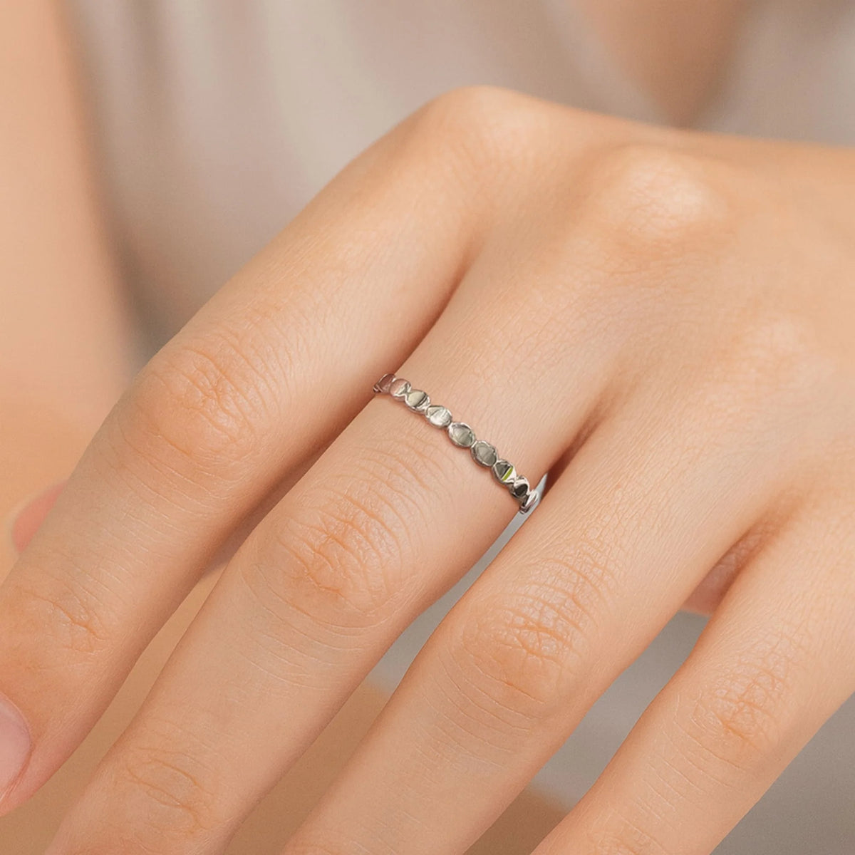 Solid 925 Sterling Silver Bead Link Stacking Ring