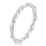 Solid 925 Sterling Silver Twisted Crystal String Ring