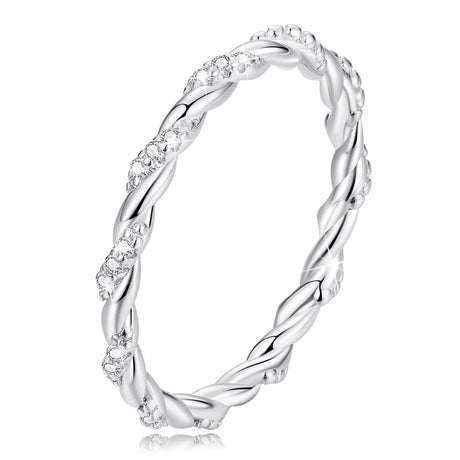 Solid 925 Sterling Silver Twisted Crystal String Ring