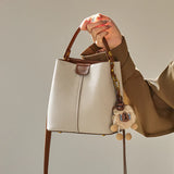 Nalandu Colorblock Leather Bucket Shoulder Bag - Ivory