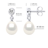 Earrings Real Cultured Freshwater Pearls Pear 7-8 mm - Natural White - Height Design Zirconia 0,60 cm