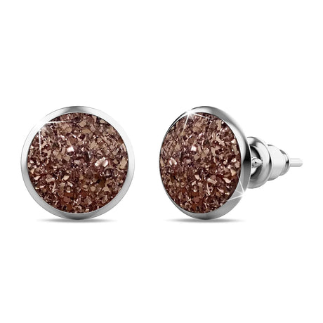 Bullion Gold Amalgam White Gold Layered Pink Stone Stud Earrings 15mm