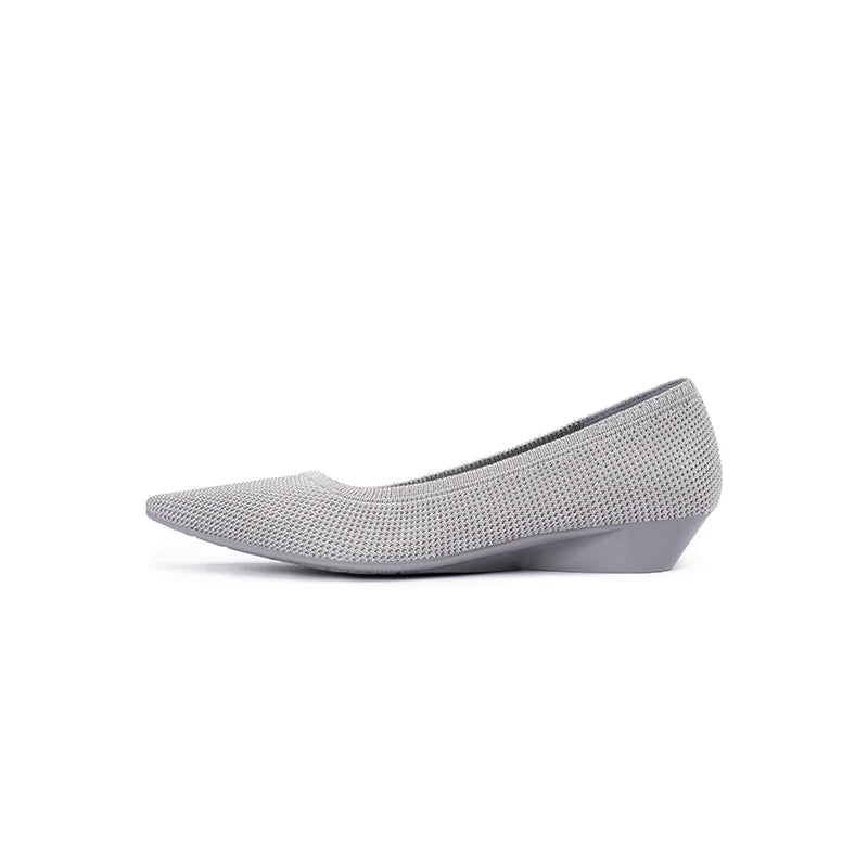 Diagonal Cut Knit Pointed Toe Wedge Flats - Grey