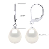 Earrings In White Gold 375 and Real Cultured Freshwater Pearls Pear 9-10 mm - Natural Pearl White - Longueur 42 cm