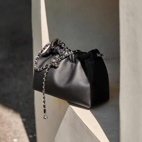 Nalandu Mini Dumpling Leather Clutch Crossbody Bag - Black