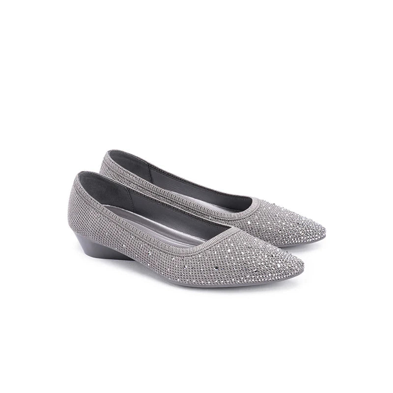 Rhinestone Gradient Knit Pointed Toe Wedge Flats - Grey