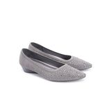 Rhinestone Gradient Knit Pointed Toe Wedge Flats - Grey