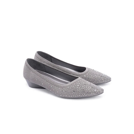 Rhinestone Gradient Knit Pointed Toe Wedge Flats - Grey