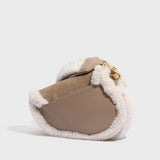 Beige Shearling Saddle Shoulder Bag - Beige