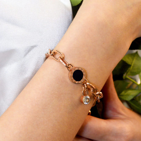 Bullion Gold Roman Numeral Bracelet in Rose Gold Layered Steel Jewellery