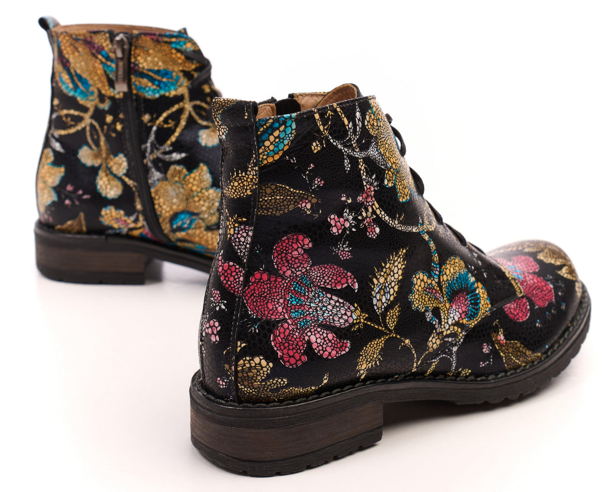 Bosccolo Womens Ankle Boots - Flowers On Black