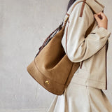 Nalandu Vintage Suede Hobo Bucket Bag - Camel