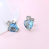 Bullion Gold My Amore Blue Love Heart White Gold Layered Stud Earrings