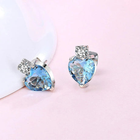Bullion Gold My Amore Blue Love Heart White Gold Layered Stud Earrings