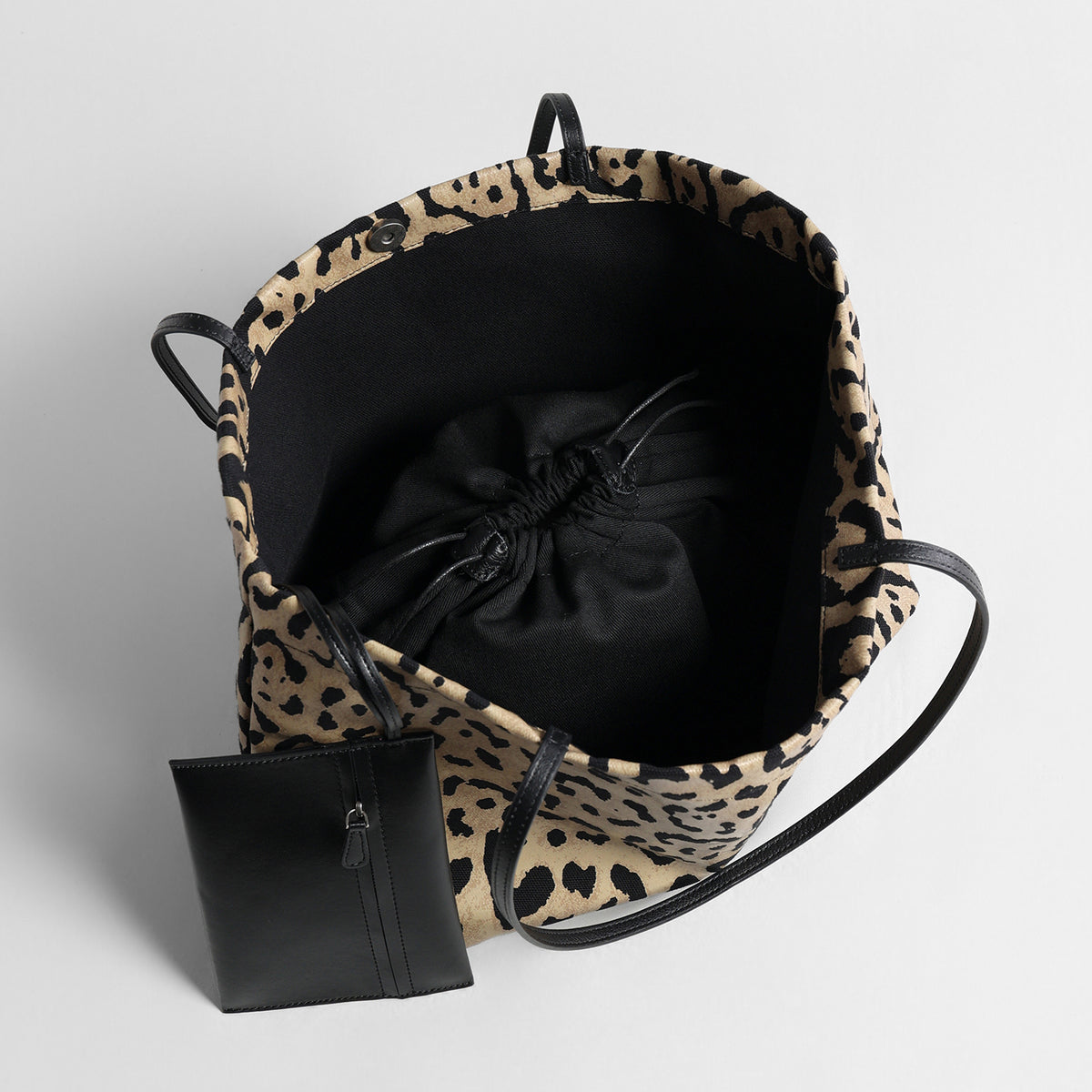 Leopard Print Canvas Tote Bag – Large Shoulder Bag with Hanging Pouch