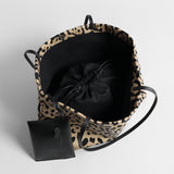 Leopard Print Canvas Tote Bag – Large Shoulder Bag with Hanging Pouch
