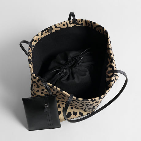 Leopard Print Canvas Tote Bag – Large Shoulder Bag with Hanging Pouch