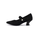 Vintage Pearl Strap Mary Jane Heels - Black