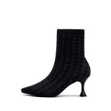 Pointed Toe Stiletto Heel Stretch Ankle Boots - Black