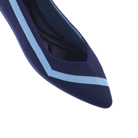 Comfortable Woven Striped Pointed Toe Flats - Navy