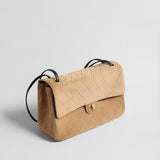 Quilted Suede Box Flap Bag - Camel