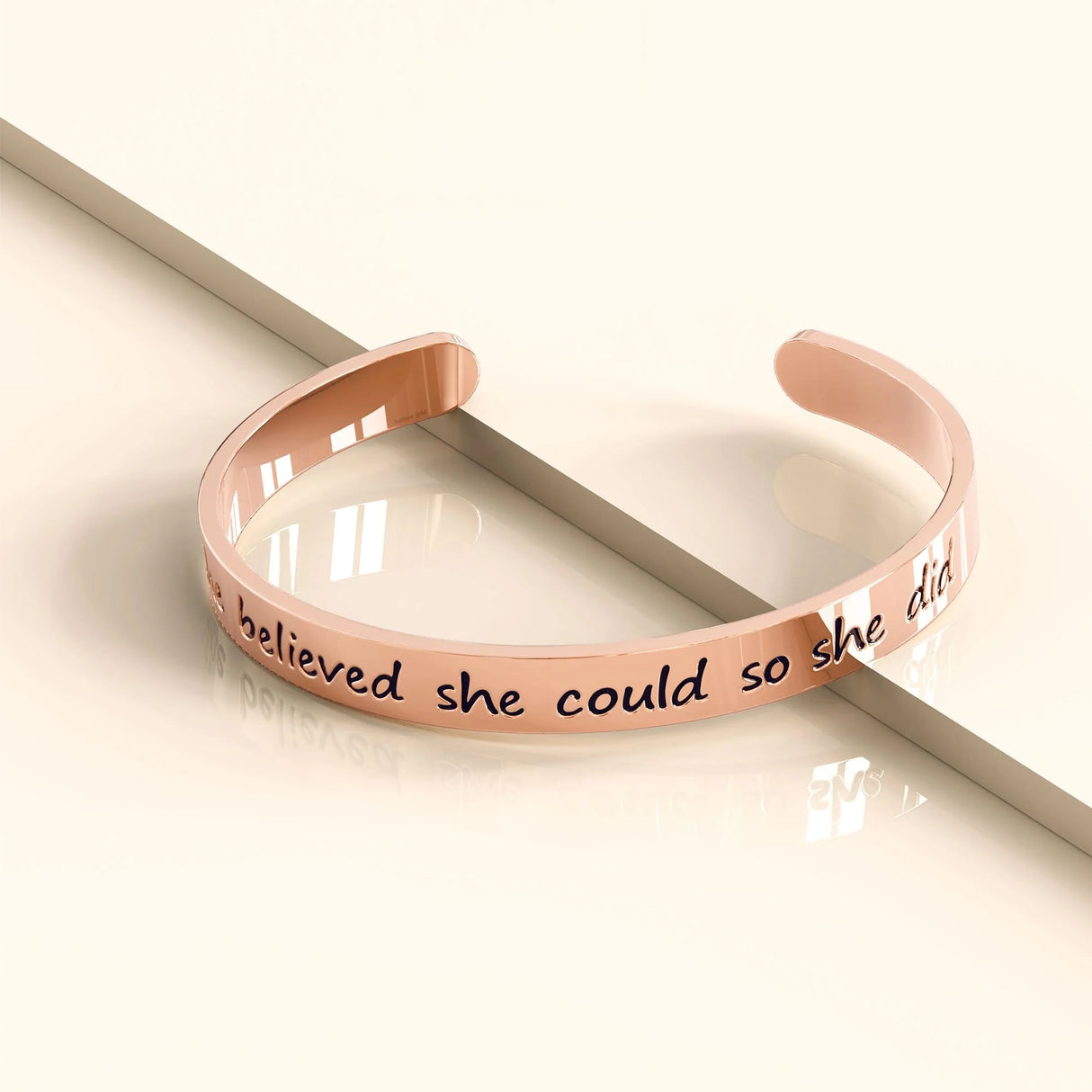 Bullion Gold Inspirational Inscription Cuff Bangle in Rose Gold Layered Steel Jewellery