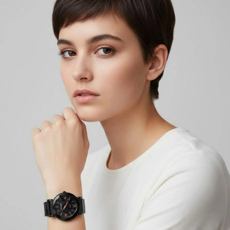 Bullion Gold Bullion Gold Romish Watch Embellished with Glittering Crystals - Black and Rose Gold